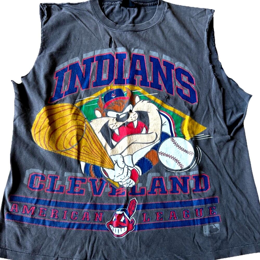 Vintage 90's TAZ CLEVELAND INDIANS 1993 MLB Shirt Thrashed Single Stitch RARE